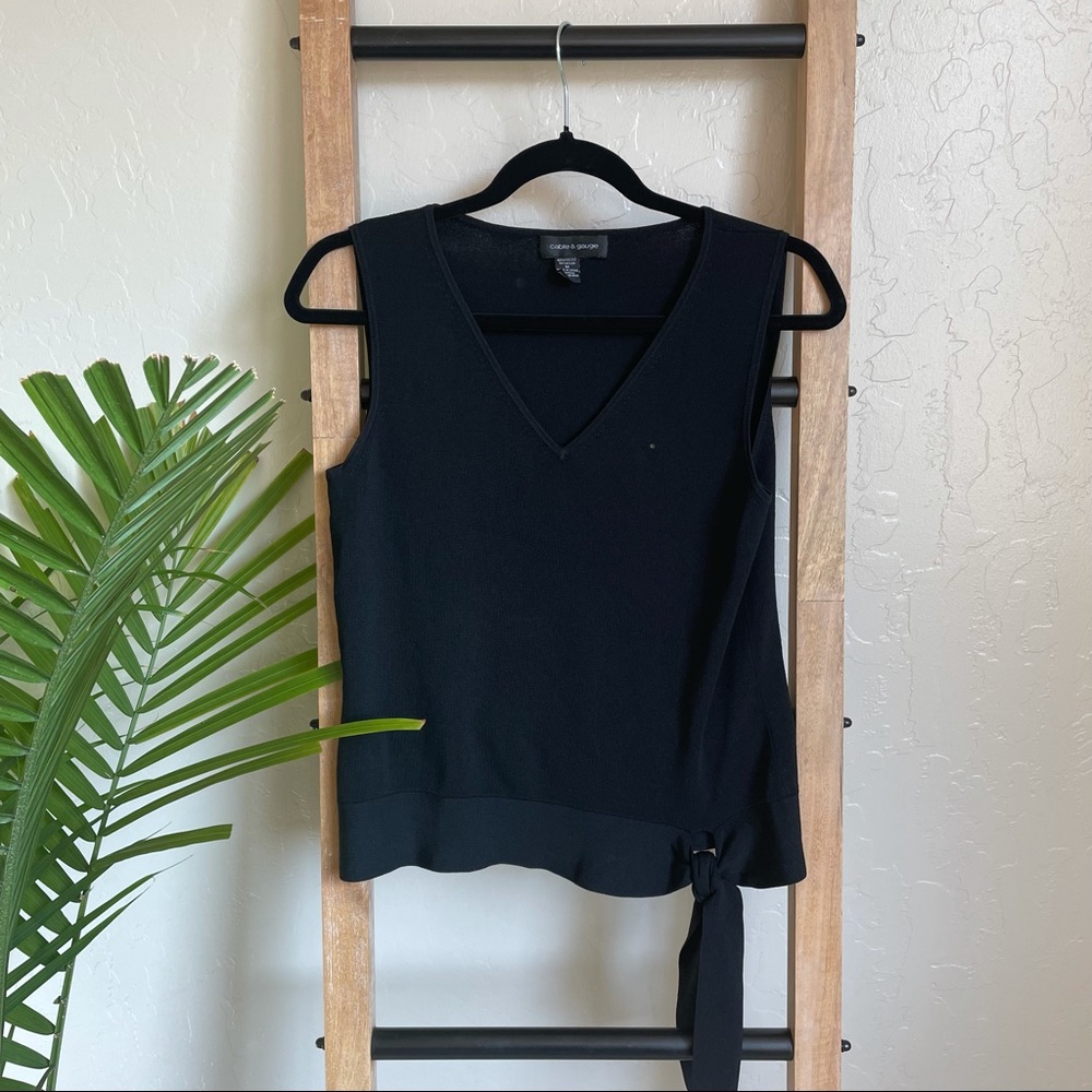 Cable & Gauge Black V-Neck Side Tie Tank Top Casual Blouse